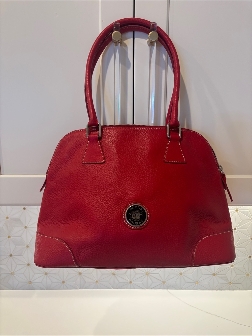 Dooney & Bourke Red Pebbled Leather Dome Satchel